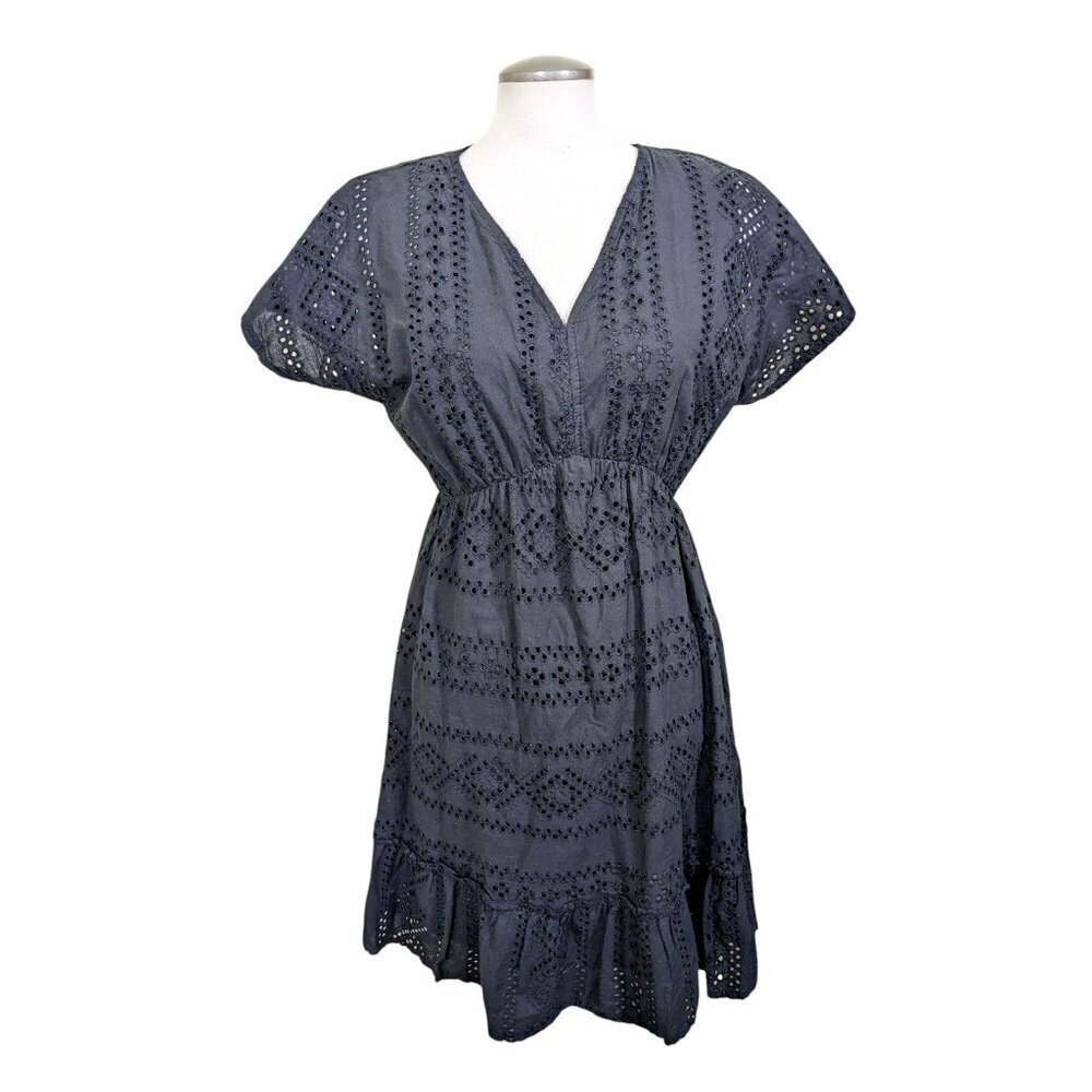 Eyelet Dress Y2K Baby Doll Size L Black Ruffle Made In Italy Valentina Naldi